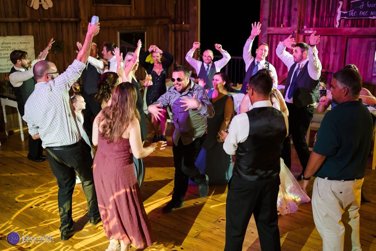 Wedding reception guests dancing celebration